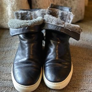 Officine Creative Becca/001 Black Leather Shearling Lined High Top Sneakers